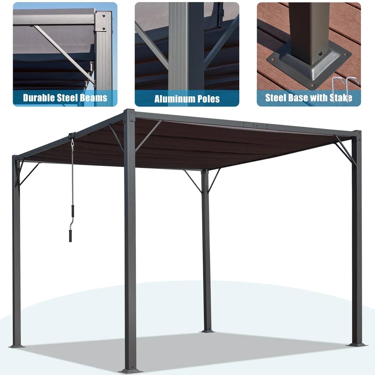 AVAWING 10FT x 10FT Patio Louvered Pergola with Aluminum Frame